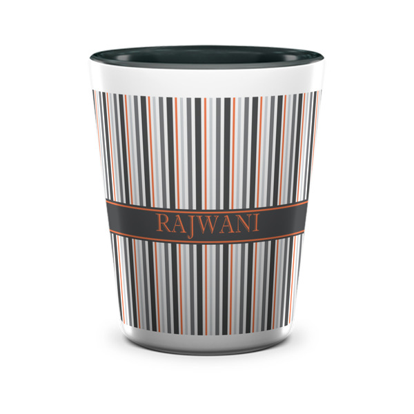 Custom Gray Stripes Ceramic Shot Glass - 1.5 oz - Two Tone - Single (Personalized)