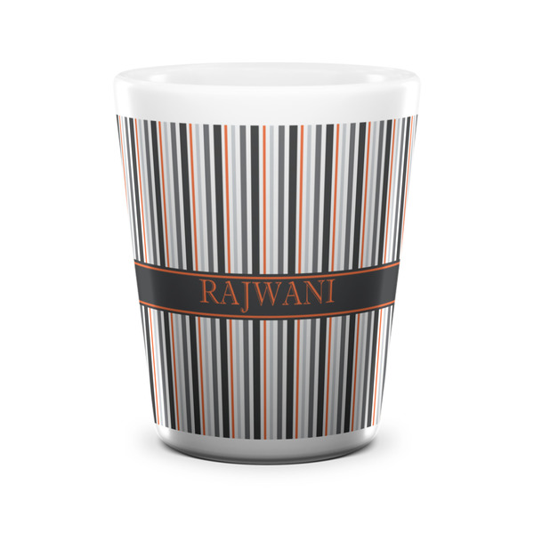 Custom Gray Stripes Ceramic Shot Glass - 1.5 oz - White - Single (Personalized)