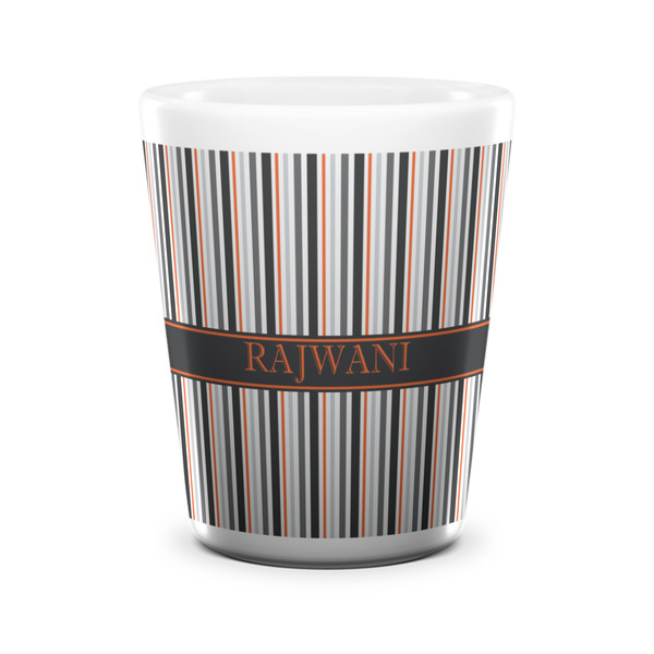 Custom Gray Stripes Ceramic Shot Glass - 1.5 oz - White - Set of 4 (Personalized)