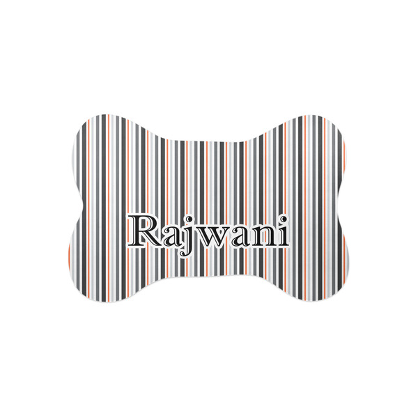 Custom Gray Stripes Bone Shaped Dog Food Mat (Small) (Personalized)