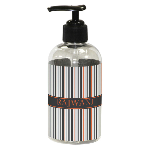 Custom Gray Stripes Plastic Soap / Lotion Dispenser (8 oz - Small - Black) (Personalized)