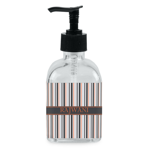 Custom Gray Stripes Glass Soap & Lotion Bottle - Single Bottle (Personalized)