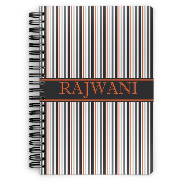 Custom Gray Stripes Spiral Notebook - 7x10 w/ Name or Text