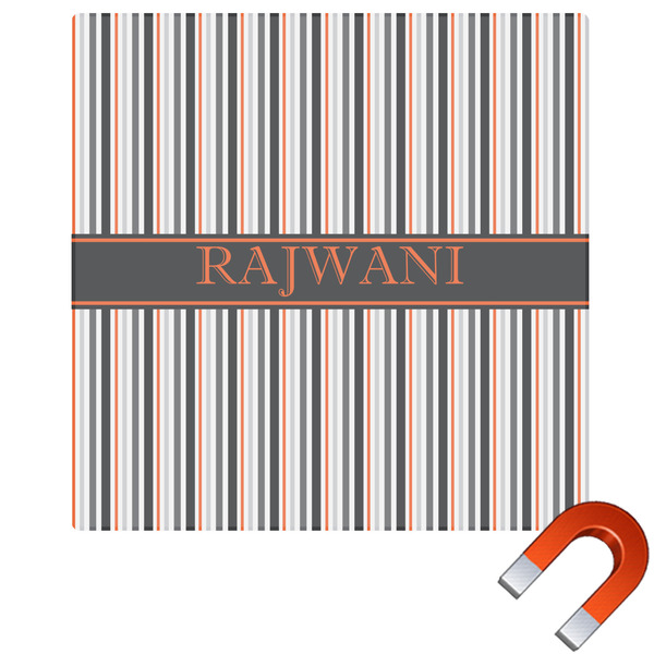 Custom Gray Stripes Square Car Magnet - 6" (Personalized)