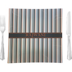 Gray Stripes 9.5" Glass Square Lunch / Dinner Plate- Single or Set of 4 (Personalized)