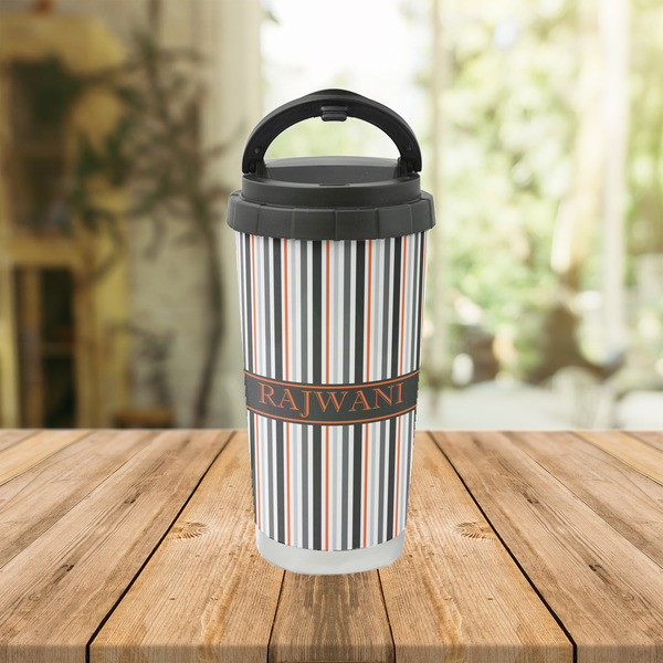 Gray Stripes Stainless Steel Travel Cup Lifestyle