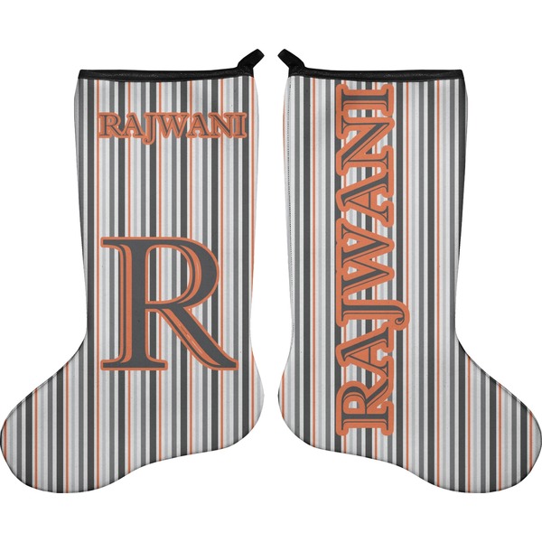 Custom Gray Stripes Holiday Stocking - Double-Sided - Neoprene (Personalized)
