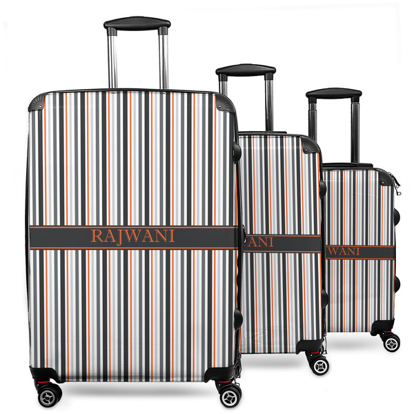 Custom Gray Stripes 3 Piece Luggage Set - 20" Carry On, 24" Medium Checked, 28" Large Checked (Personalized)