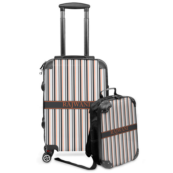 Custom Gray Stripes Kids 2-Piece Luggage Set - Suitcase & Backpack (Personalized)