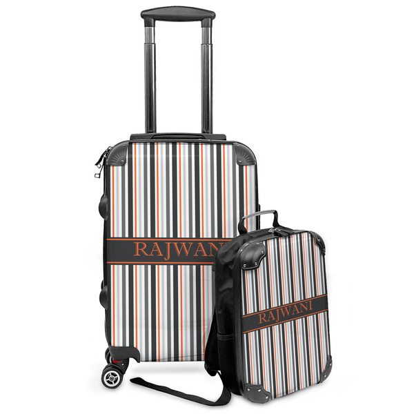 Custom Gray Stripes Kids 2-Piece Luggage Set - Suitcase & Backpack (Personalized)