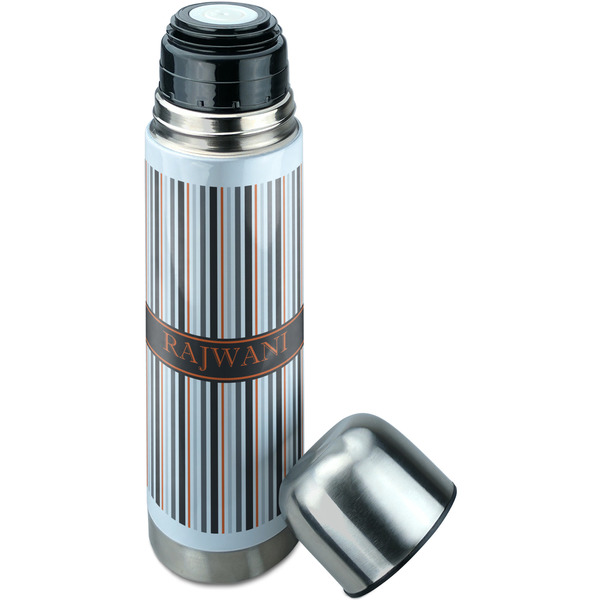 Gray Stripes Thermos - Lid Off