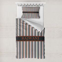 Gray Stripes Toddler Bedding w/ Name or Text