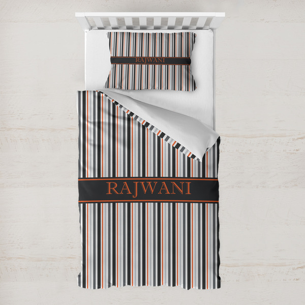 Custom Gray Stripes Toddler Bedding Set - With Pillowcase (Personalized)