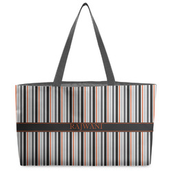 Gray Stripes Beach Totes Bag - w/ Black Handles (Personalized)