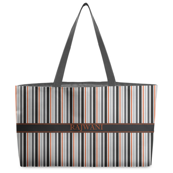 Custom Gray Stripes Beach Totes Bag - w/ Black Handles (Personalized)