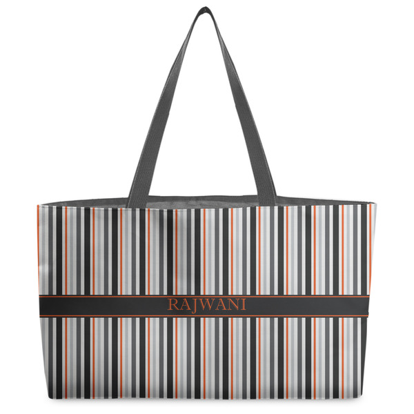 Custom Gray Stripes Beach Totes Bag - w/ Black Handles (Personalized)