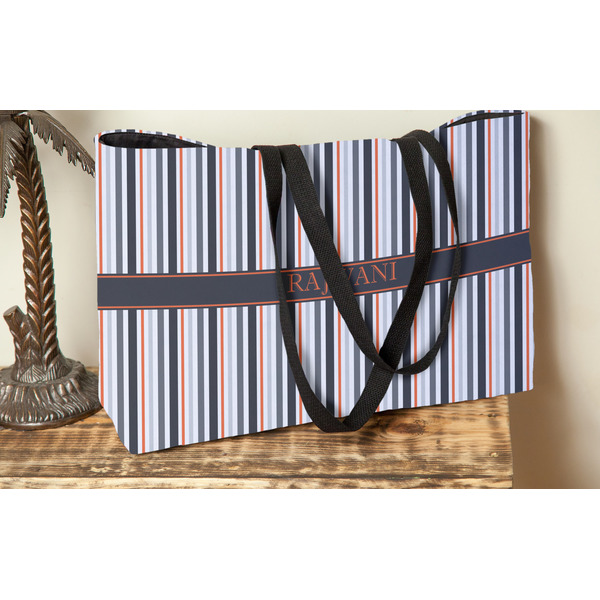 Gray Stripes Tote w/Black Handles - Lifestyle View