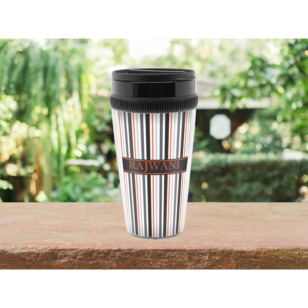 Gray Stripes Travel Mug Lifestyle (Personalized)