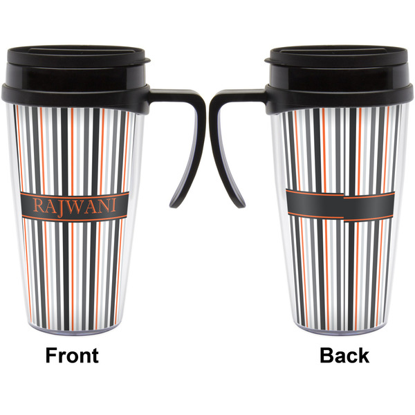 Gray Stripes Travel Mug with Black Handle - Approval