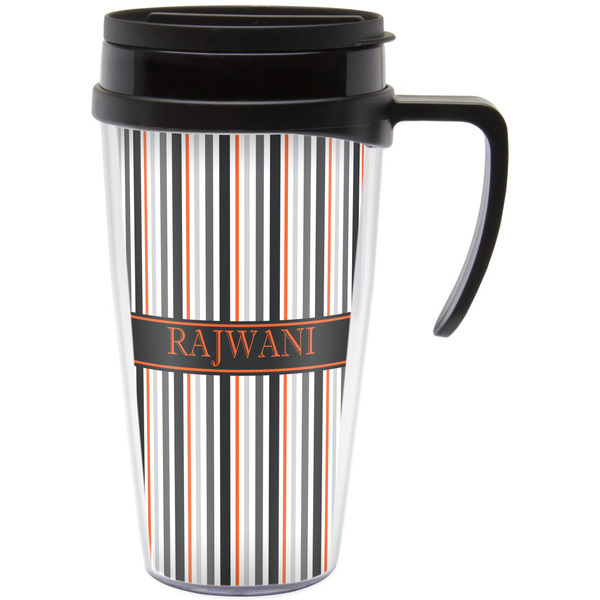 Custom Gray Stripes Acrylic Travel Mug with Handle (Personalized)