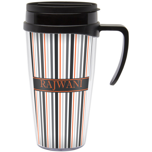 Custom Gray Stripes Acrylic Travel Mug with Handle (Personalized)