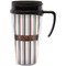 Gray Stripes Travel Mug with Black Handle - Front