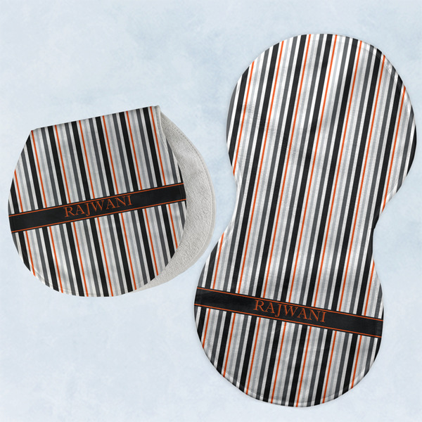 Custom Gray Stripes Burp Pads - Velour - Set of 2 w/ Name or Text