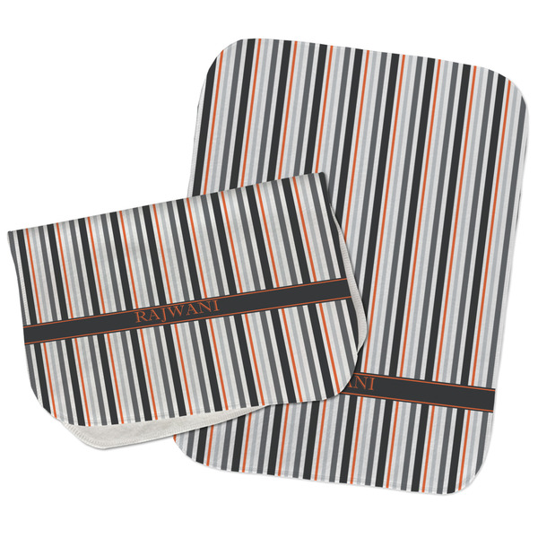 Custom Gray Stripes Burp Cloths - Fleece - Set of 2 w/ Name or Text