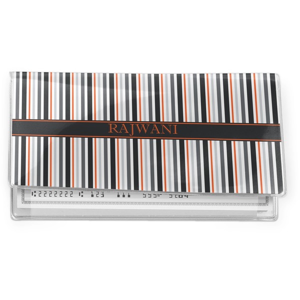 Custom Gray Stripes Vinyl Checkbook Cover (Personalized)