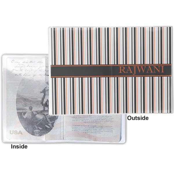 Gray Stripes Vinyl Passport Holder - Flat Front and Back