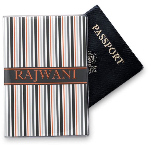 Custom Gray Stripes Vinyl Passport Holder (Personalized)
