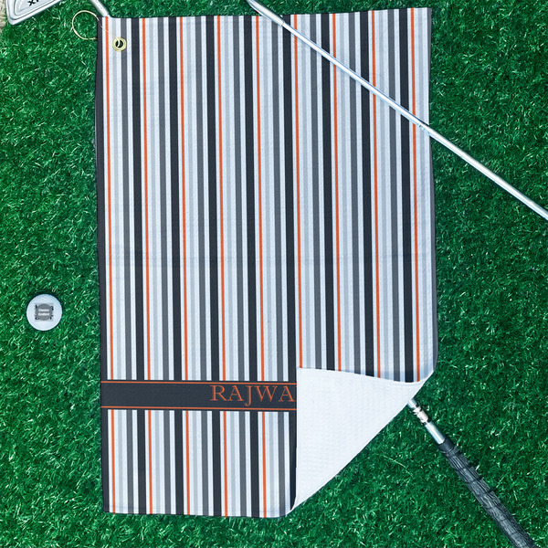 Gray Stripes Waffle Weave Golf Towel - In Context