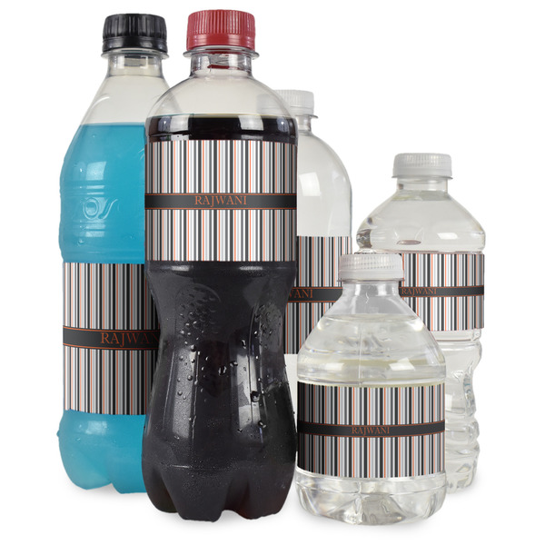 Gray Stripes Water Bottle Label - Multiple Bottle Sizes