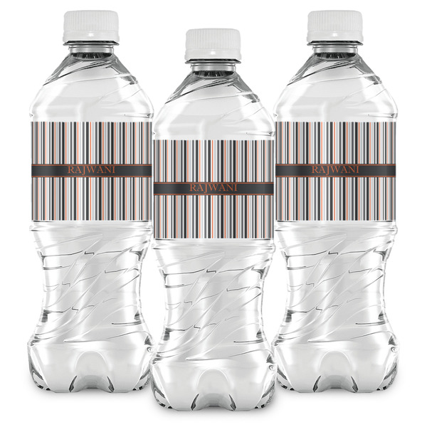 Gray Stripes Water Bottle Labels - Front View