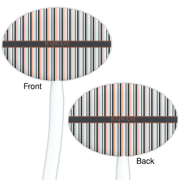 Gray Stripes White Plastic 7" Stir Stick - Double Sided - Oval - Front & Back