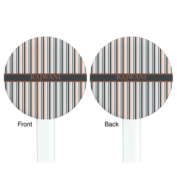 Gray Stripes White Plastic 7" Stir Stick - Double Sided - Round - Front & Back