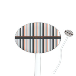 Gray Stripes 7" Oval Plastic Stir Sticks - White - Single Sided (Personalized)