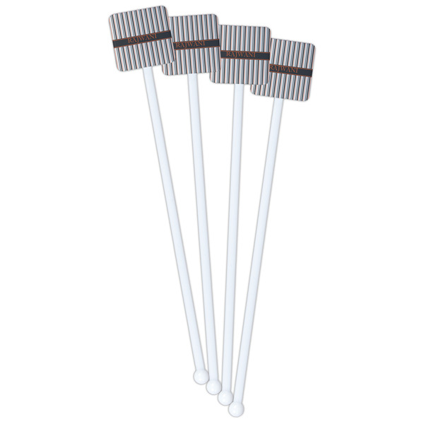 Gray Stripes White Plastic Stir Stick - Single Sided - Square - Front