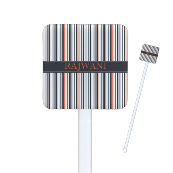 Custom Gray Stripes Square Plastic Stir Sticks - Single Sided (Personalized)
