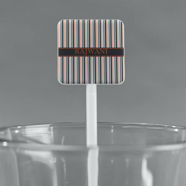 Gray Stripes White Plastic Stir Stick - Square - Main