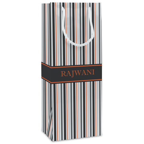 Custom Gray Stripes Wine Gift Bags - Gloss (Personalized)