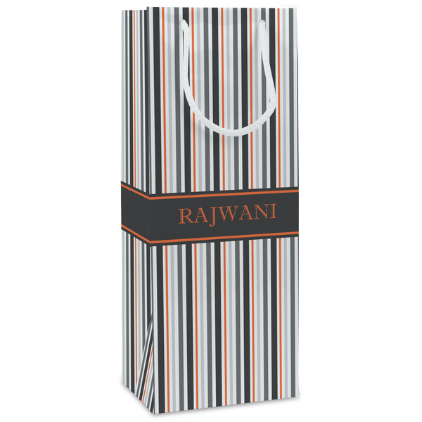 Custom Gray Stripes Wine Gift Bags - Matte (Personalized)
