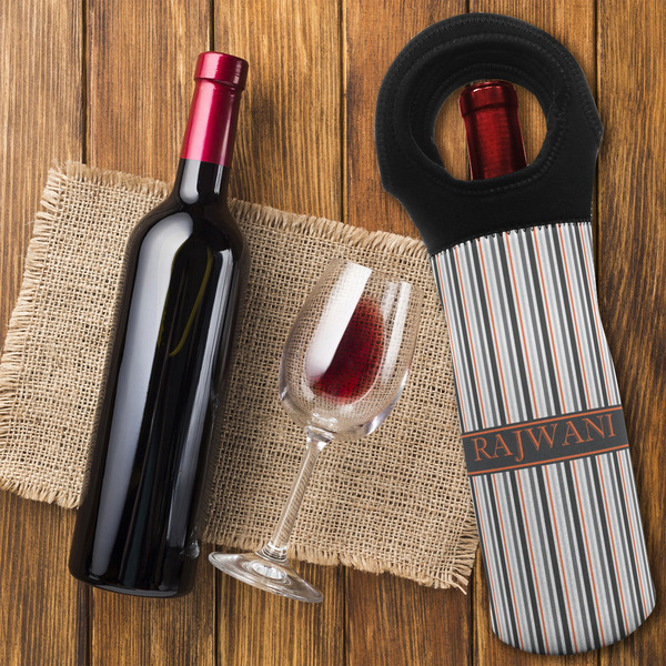 Gray Stripes Wine Tote Bag - FLATLAY