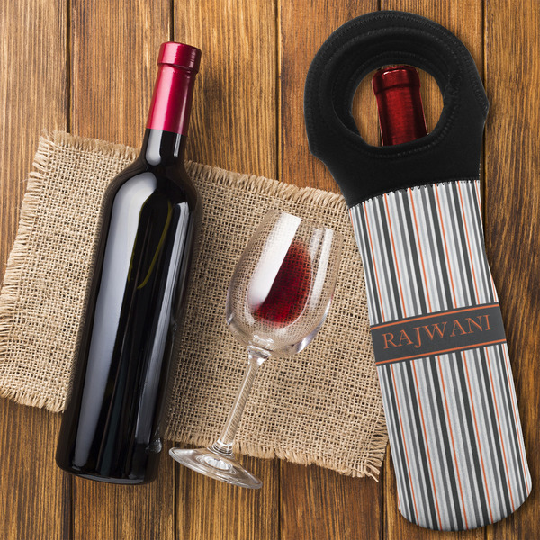 Gray Stripes Wine Tote Bag - FLATLAY
