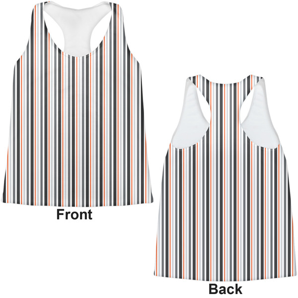 Gray Stripes Womens Racerback Tank Tops - Medium - Front and Back