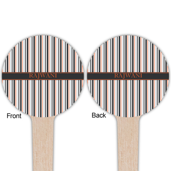 Gray Stripes Wooden 4" Food Pick - Round - Double Sided - Front & Back