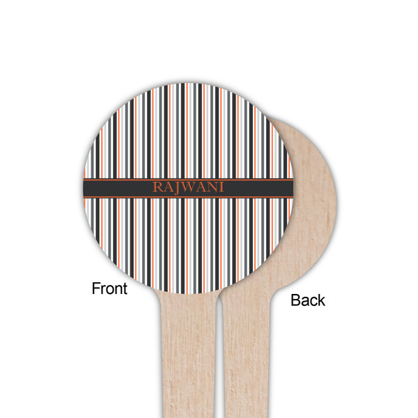 Gray Stripes Wooden 4" Food Pick - Round - Single Sided - Front & Back