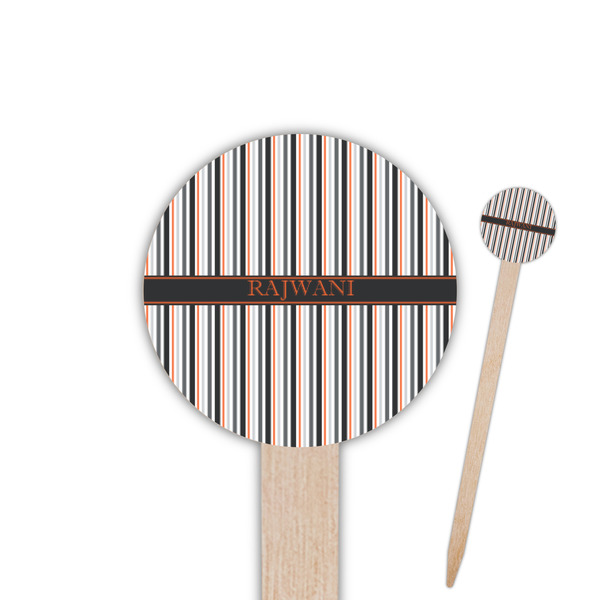 Custom Gray Stripes Round Wooden Food Picks (Personalized)
