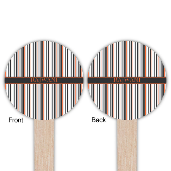 Gray Stripes Wooden 6" Food Pick - Round - Double Sided - Front & Back