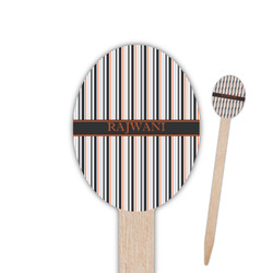 Gray Stripes Oval Wooden Food Picks - Double Sided (Personalized)